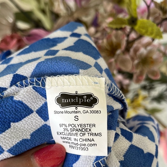 •Mudpie• Cobalt/White Patterned Sleeveless Blouse - Size Small - Picture 8 of 10